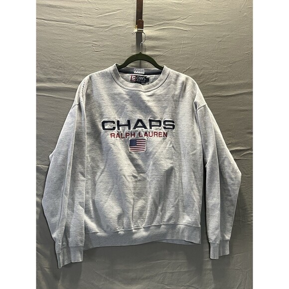 Vintage Ralph Lauren Chaps Crewneck Sweatshirt Men's L USA Flag Logo Y2K 90s - Picture 2 of 5